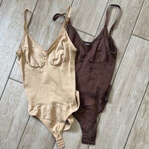 Elegant Women's Tan and Brown Bodysuit Set